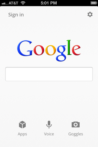 Startbildschirm Google Search 2.0 f&uuml;r iOS (Bild: Google)